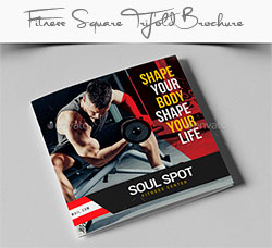 健身类方形三折页广告模板(PSD格式)：Fitness Square Trifold Brochure